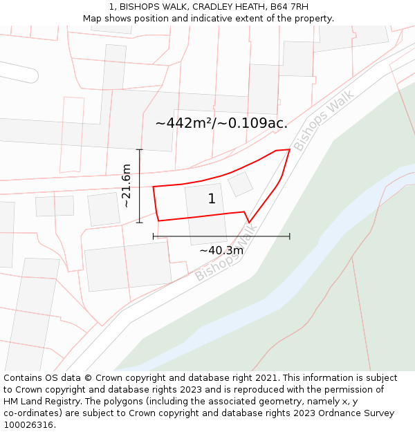 1, BISHOPS WALK, CRADLEY HEATH, B64 7RH: Plot and title map