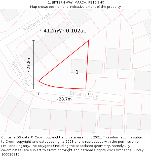 1, BITTERN WAY, MARCH, PE15 9HX: Plot and title map