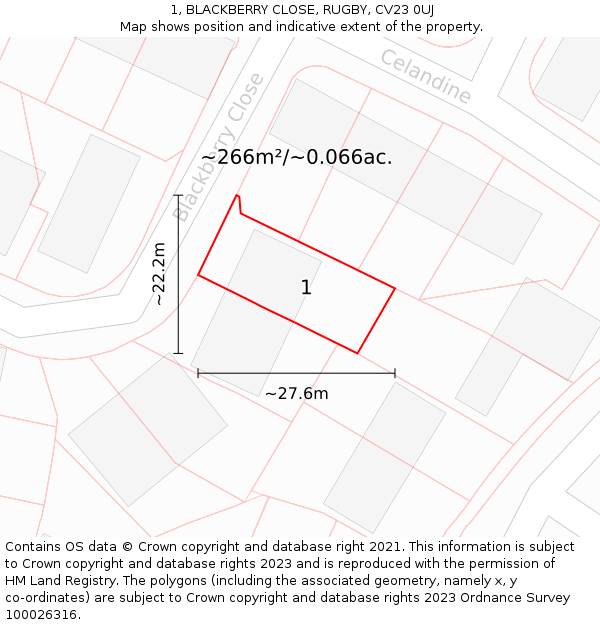 1, BLACKBERRY CLOSE, RUGBY, CV23 0UJ: Plot and title map