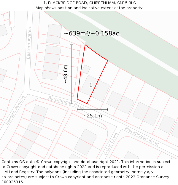 1, BLACKBRIDGE ROAD, CHIPPENHAM, SN15 3LS: Plot and title map