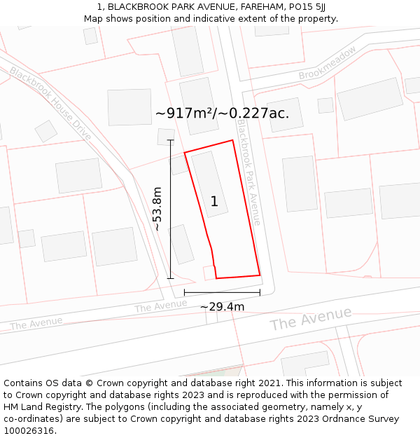 1, BLACKBROOK PARK AVENUE, FAREHAM, PO15 5JJ: Plot and title map