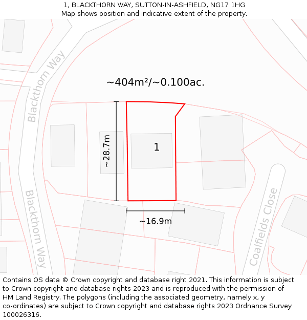 1, BLACKTHORN WAY, SUTTON-IN-ASHFIELD, NG17 1HG: Plot and title map