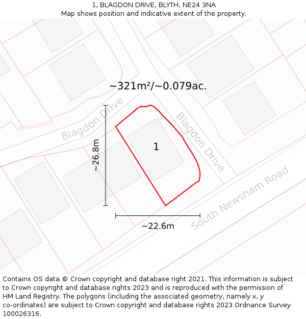 1, BLAGDON DRIVE, BLYTH, NE24 3NA: Plot and title map