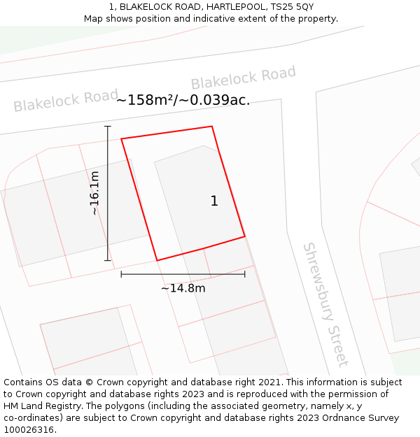 1, BLAKELOCK ROAD, HARTLEPOOL, TS25 5QY: Plot and title map