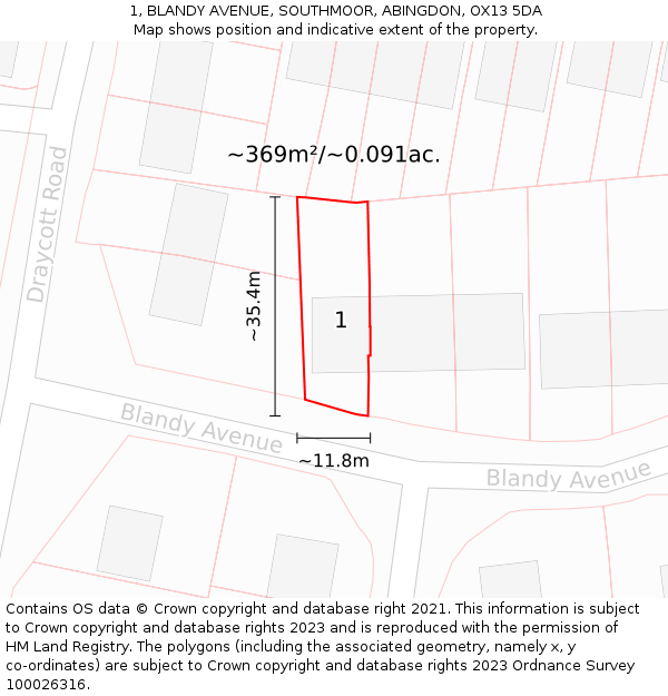 1, BLANDY AVENUE, SOUTHMOOR, ABINGDON, OX13 5DA: Plot and title map