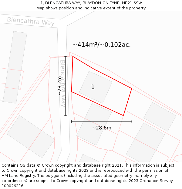 1, BLENCATHRA WAY, BLAYDON-ON-TYNE, NE21 6SW: Plot and title map