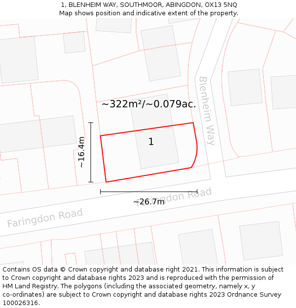 1, BLENHEIM WAY, SOUTHMOOR, ABINGDON, OX13 5NQ: Plot and title map