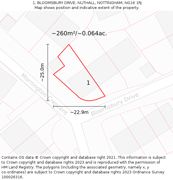 1, BLOOMSBURY DRIVE, NUTHALL, NOTTINGHAM, NG16 1RJ: Plot and title map