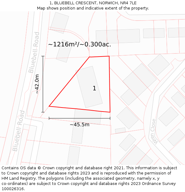 1, BLUEBELL CRESCENT, NORWICH, NR4 7LE: Plot and title map