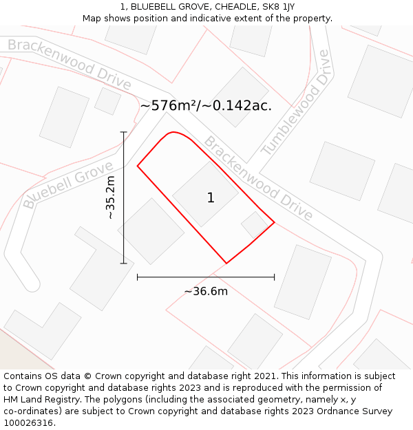 1, BLUEBELL GROVE, CHEADLE, SK8 1JY: Plot and title map