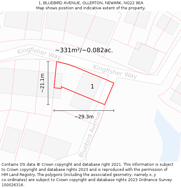 1, BLUEBIRD AVENUE, OLLERTON, NEWARK, NG22 9EA: Plot and title map