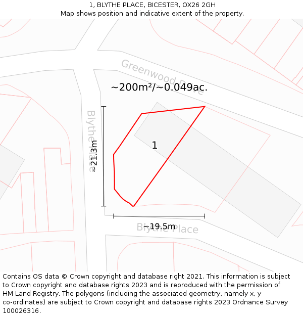 1, BLYTHE PLACE, BICESTER, OX26 2GH: Plot and title map