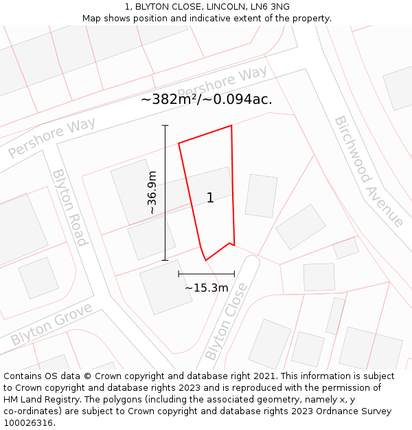 1, BLYTON CLOSE, LINCOLN, LN6 3NG: Plot and title map