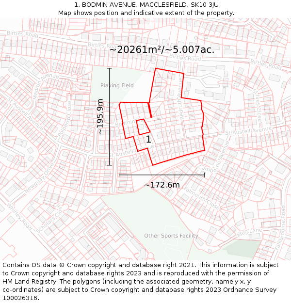 1, BODMIN AVENUE, MACCLESFIELD, SK10 3JU: Plot and title map