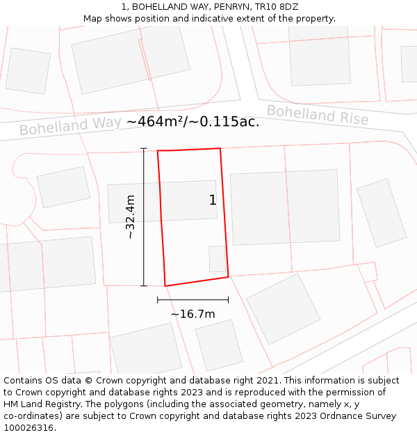 1, BOHELLAND WAY, PENRYN, TR10 8DZ: Plot and title map