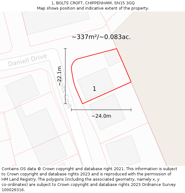 1, BOLTS CROFT, CHIPPENHAM, SN15 3GQ: Plot and title map