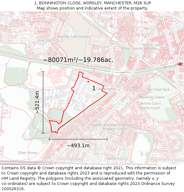 1, BONNINGTON CLOSE, WORSLEY, MANCHESTER, M28 3UP: Plot and title map