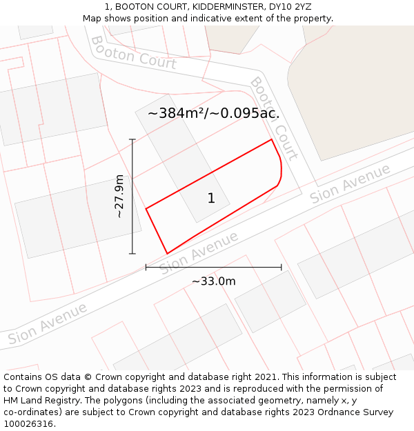 1, BOOTON COURT, KIDDERMINSTER, DY10 2YZ: Plot and title map