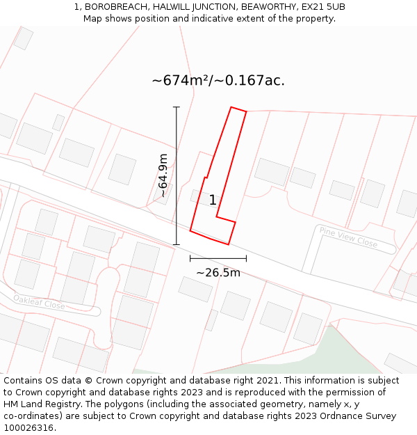 1, BOROBREACH, HALWILL JUNCTION, BEAWORTHY, EX21 5UB: Plot and title map