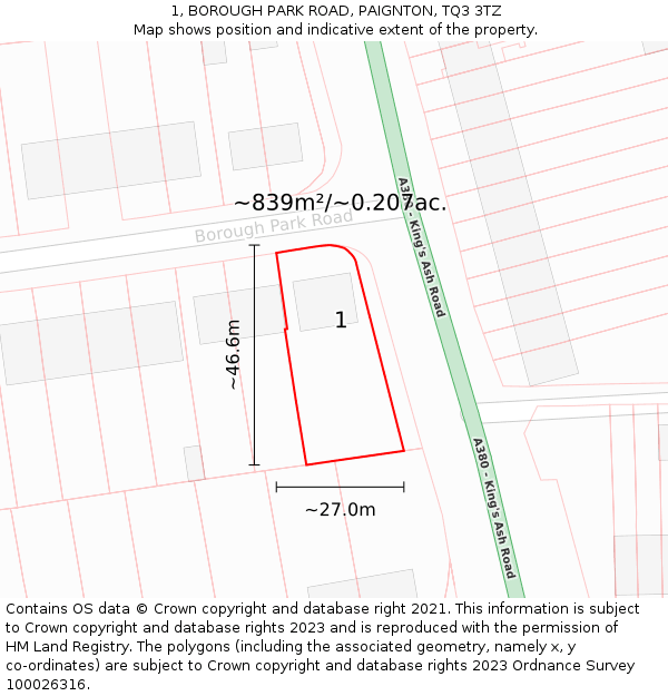 1, BOROUGH PARK ROAD, PAIGNTON, TQ3 3TZ: Plot and title map