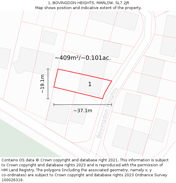 1, BOVINGDON HEIGHTS, MARLOW, SL7 2JR: Plot and title map