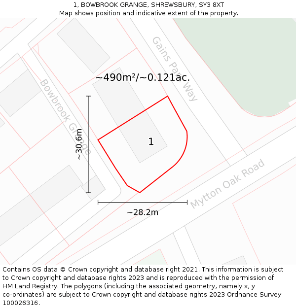 1, BOWBROOK GRANGE, SHREWSBURY, SY3 8XT: Plot and title map