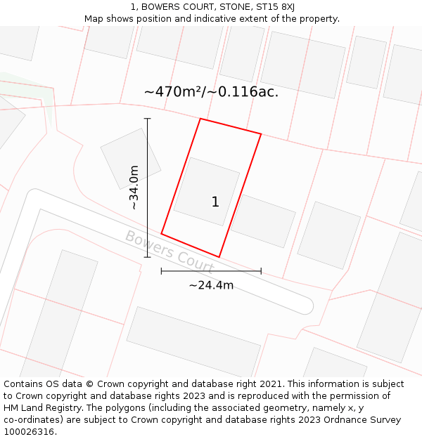 1, BOWERS COURT, STONE, ST15 8XJ: Plot and title map