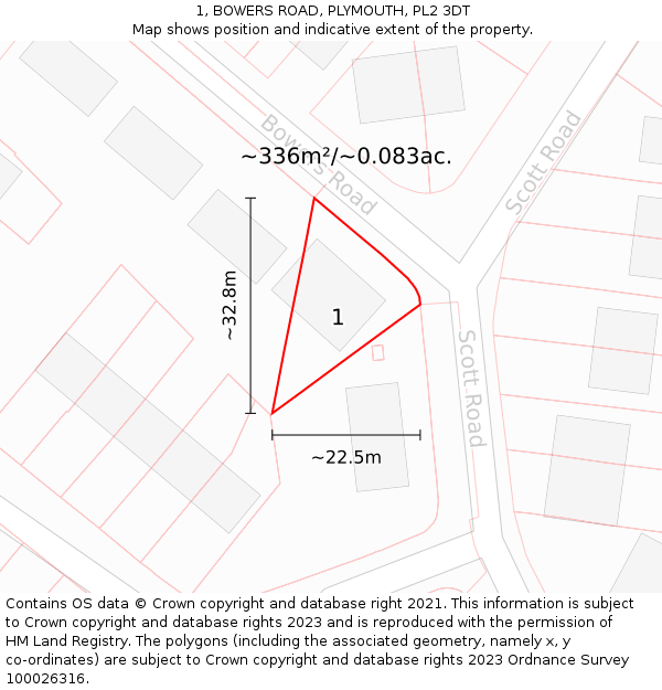 1, BOWERS ROAD, PLYMOUTH, PL2 3DT: Plot and title map