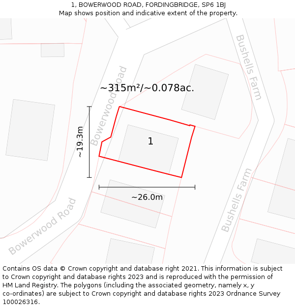 1, BOWERWOOD ROAD, FORDINGBRIDGE, SP6 1BJ: Plot and title map