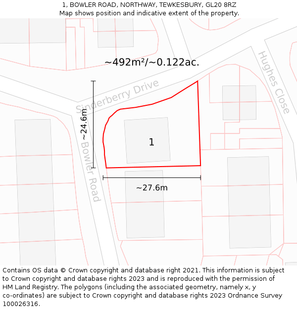 1, BOWLER ROAD, NORTHWAY, TEWKESBURY, GL20 8RZ: Plot and title map