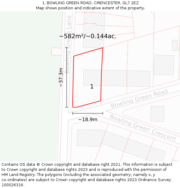 1, BOWLING GREEN ROAD, CIRENCESTER, GL7 2EZ: Plot and title map