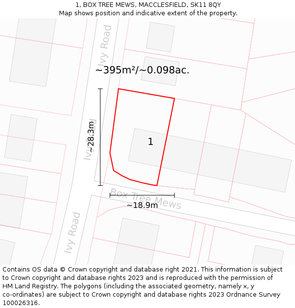 1, BOX TREE MEWS, MACCLESFIELD, SK11 8QY: Plot and title map