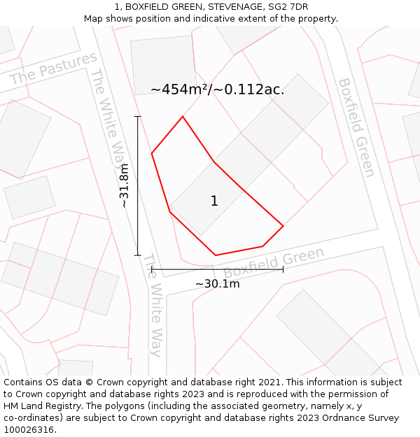 1, BOXFIELD GREEN, STEVENAGE, SG2 7DR: Plot and title map