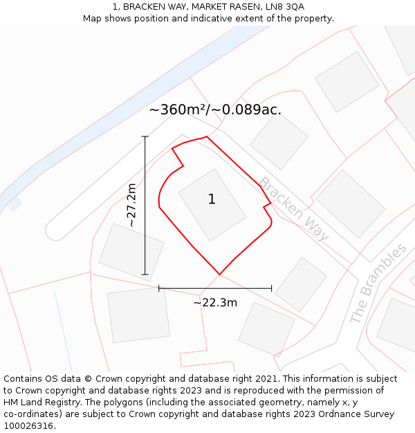 1, BRACKEN WAY, MARKET RASEN, LN8 3QA: Plot and title map