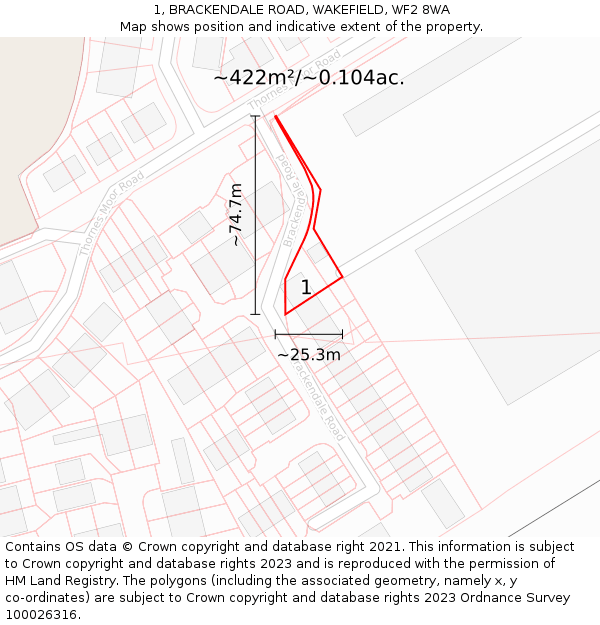 1, BRACKENDALE ROAD, WAKEFIELD, WF2 8WA: Plot and title map