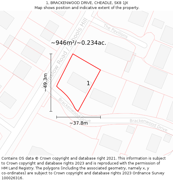 1, BRACKENWOOD DRIVE, CHEADLE, SK8 1JX: Plot and title map