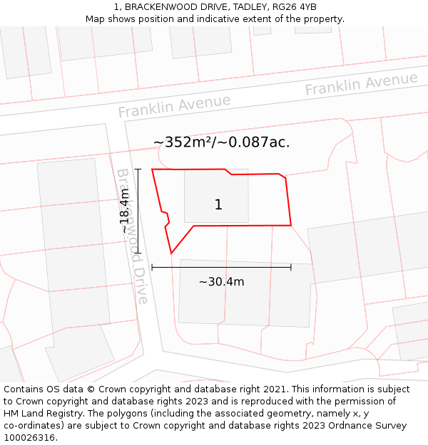 1, BRACKENWOOD DRIVE, TADLEY, RG26 4YB: Plot and title map