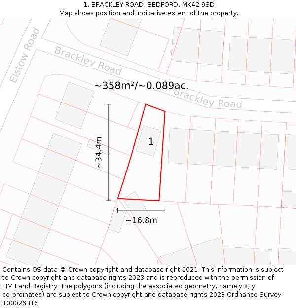 1, BRACKLEY ROAD, BEDFORD, MK42 9SD: Plot and title map
