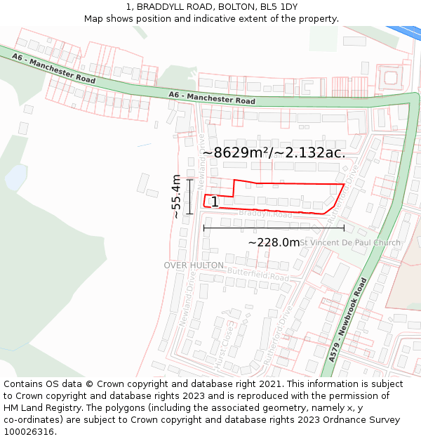 1, BRADDYLL ROAD, BOLTON, BL5 1DY: Plot and title map