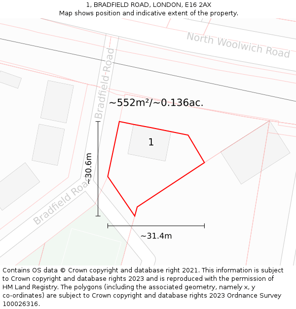 1, BRADFIELD ROAD, LONDON, E16 2AX: Plot and title map