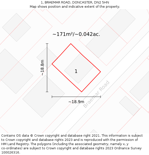 1, BRAEMAR ROAD, DONCASTER, DN2 5HN: Plot and title map