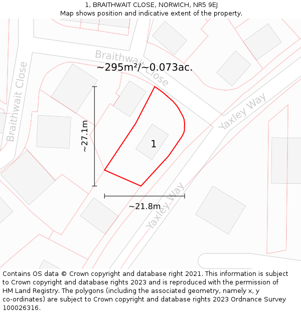 1, BRAITHWAIT CLOSE, NORWICH, NR5 9EJ: Plot and title map