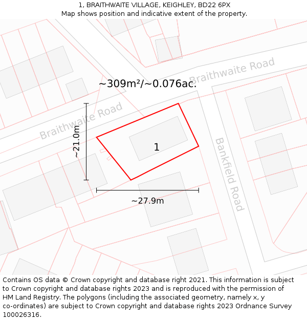 1, BRAITHWAITE VILLAGE, KEIGHLEY, BD22 6PX: Plot and title map