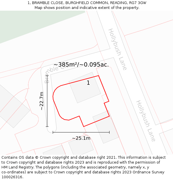 1, BRAMBLE CLOSE, BURGHFIELD COMMON, READING, RG7 3GW: Plot and title map