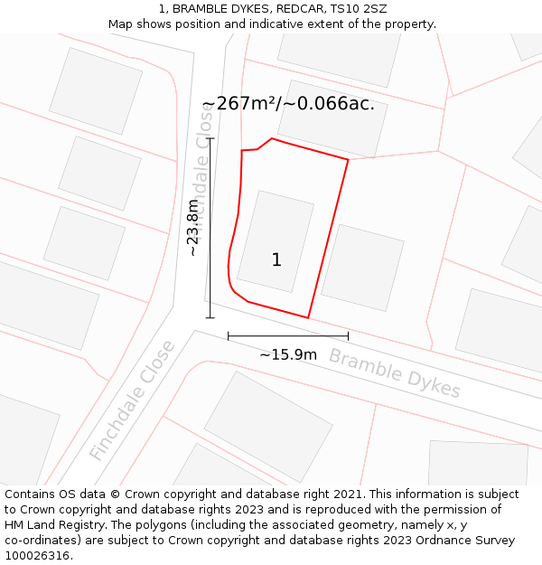 1, BRAMBLE DYKES, REDCAR, TS10 2SZ: Plot and title map