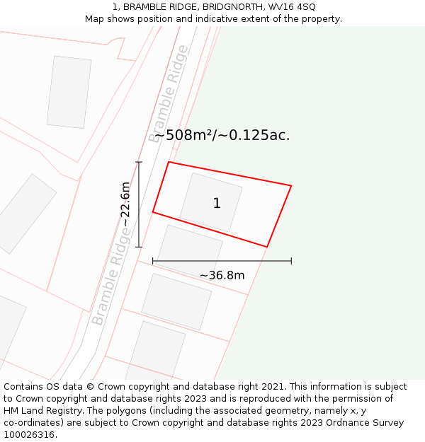 1, BRAMBLE RIDGE, BRIDGNORTH, WV16 4SQ: Plot and title map