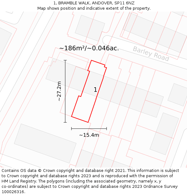 1, BRAMBLE WALK, ANDOVER, SP11 6NZ: Plot and title map