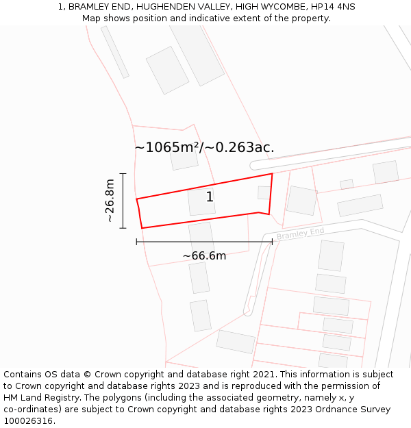 1, BRAMLEY END, HUGHENDEN VALLEY, HIGH WYCOMBE, HP14 4NS: Plot and title map