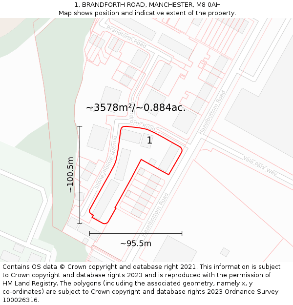 1, BRANDFORTH ROAD, MANCHESTER, M8 0AH: Plot and title map