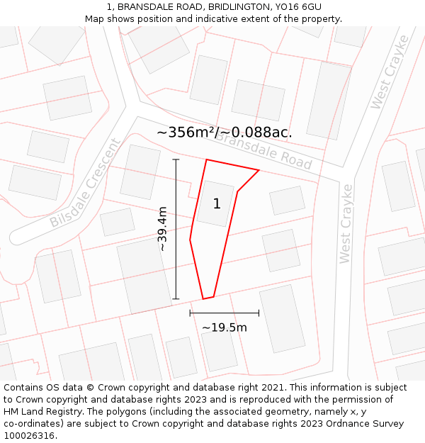 1, BRANSDALE ROAD, BRIDLINGTON, YO16 6GU: Plot and title map